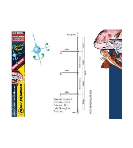 Terminale Bolentino Competizione Fluorocarbon 3 Ami Roccia Amo FURANSU 8 MM 0,28-0,25