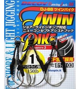 Assist Hook Amo Misura 1 Decoy DJ-88 Twin Pike Assist Hook For Shore e Light Jigging