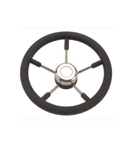 VOLANTE CLASSIC P/STEEL DIAMETRO 350 MM 5 RAZZE ACCIAIO INOX IMPUGNATURE P0LIURETANO COLORE NERO