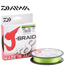 Trecciato DAIWA J-BRAID X8 0,22 MM Colore CH - CHARTREUSE 300 MT 37,5 LB 17 KG 