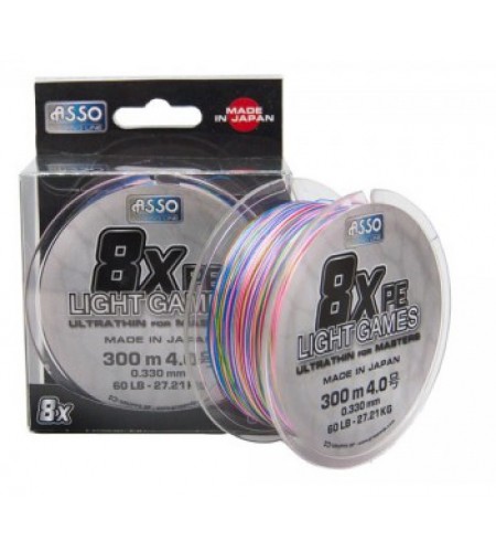 ASSO PE 8X LIGHT GAMES 50 LB PE 3.0 MM 0,285 TRECCIATO MULTICOLOR MT 300