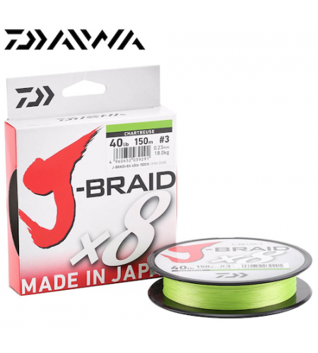 Trecciato DAIWA J-BRAID X8 0,42 MM Colore CH - CHARTREUSE 300 MT LB 103 LB 46,5 KG